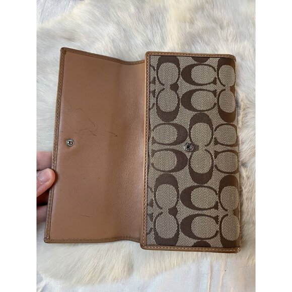Coach Signature Canvas & Leather Checkbook Wallet With Snap Closure & Zip Pocket - Picture 5 of 10